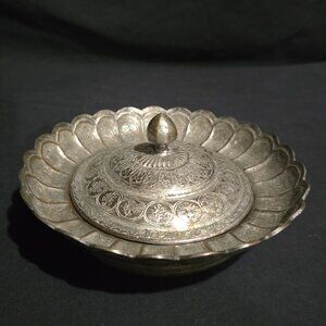 Atq Middle East Tinned Copper Candy Box Safavid 18th Century 6 7/8" x 3" H